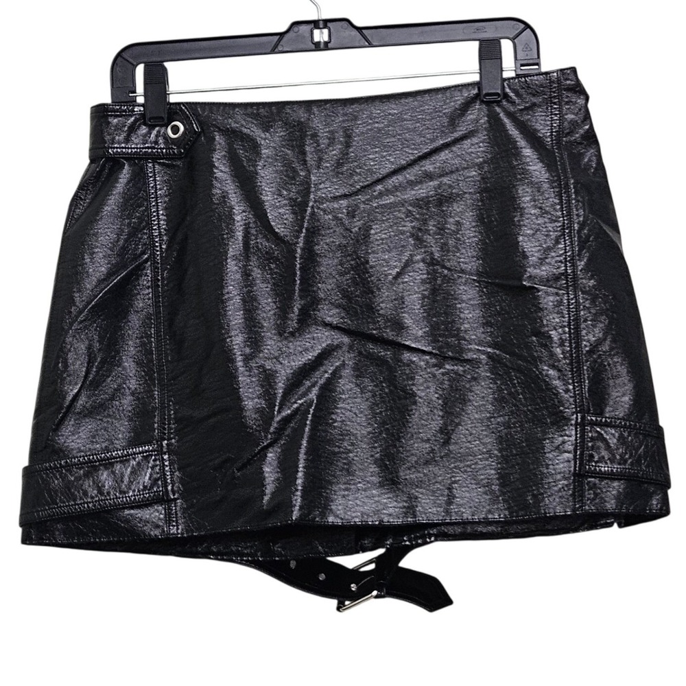 Nonchalant Label Campbell Mini Skirt L Black Faux Leather Glam Moto Biker Edgy - Picture 2 of 9